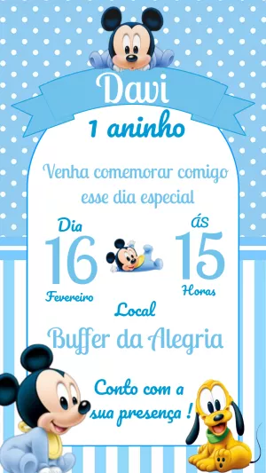 Convite de Aniversário Mickey Baby para Editar Online