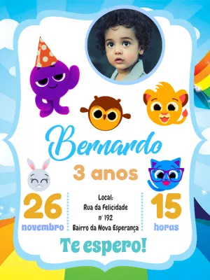 Convite de Aniversário Bolofofos com Foto para Editar