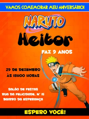 Convite de Aniversário Naruto para Editar Online e Imprimir