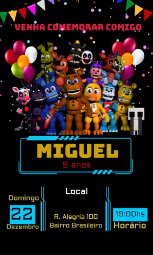Convite de Aniversário Five Nights at Freddy's Editável Online