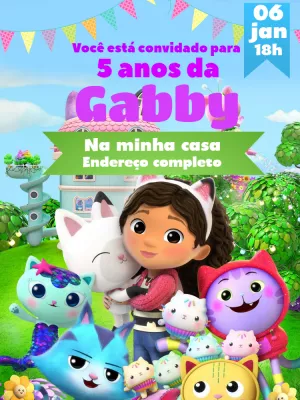 Convite Aniversário A Casa Mágica da Gabby para Editar Online