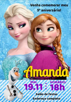 Convite de Aniversário Frozen com Personagens para Editar