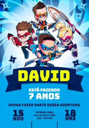 Convite Aniversário Ninja Kidz TV para Editar Online