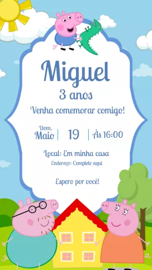 Convite Aniversário Peppa Pig com George para Editar Online