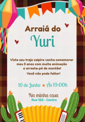 Convite Aniversário Festa Junina Caipira para Editar Online