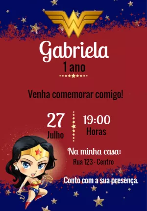 Convite de Aniversário Mulher Maravilha para Editar Online