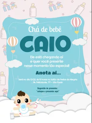 Convite Chá de Bebê Menino com Balões para Editar Online