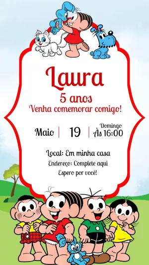Convite de Aniversário Turma da Mônica para Editar Online