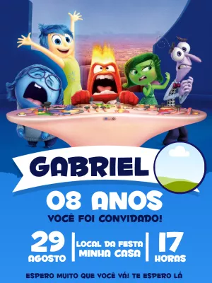 Convite Aniversário Divertida Mente com Foto para Editar Online