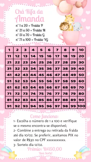 Chá Rifa Safari Rosa com Animais Fofos para Editar Online