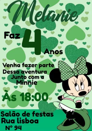 Convite de Aniversário Minnie Verde para Editar Online