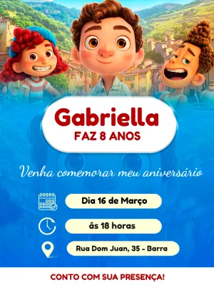 Convite de Aniversário Luca com Personagens para Editar Online