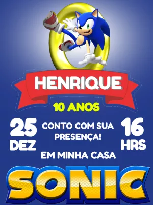 Convite de Aniversário Sonic para Editar Online Facilmente