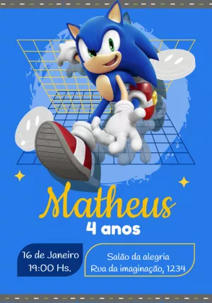 Convite de Aniversário do Sonic para Editar Online