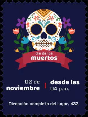 Invitación Día de los Muertos con Calavera para Editar Online