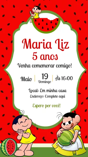 Convite de Aniversário Magali e Melancia para Editar Online