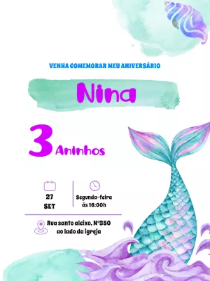 Convite de Aniversário Sereia Fundo do Mar para Editar Online