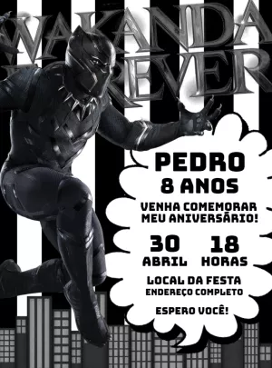 Convite Aniversário Pantera Negra para Editar Online