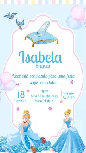 Convite de Aniversário Cinderela para Editar Online
