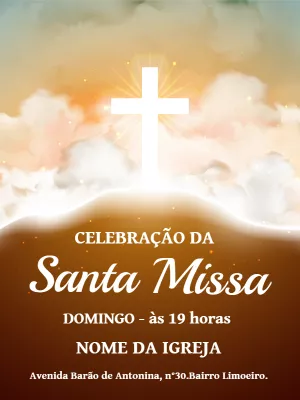 Folheto de Missa com Cruz Iluminada para Editar Online