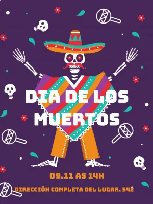 Invitación Día de los Muertos con esqueleto y sombrero para Editar