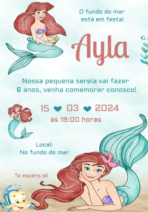 Invitación de cumpleaños La Sirenita – Estático – Convites Personalizados
