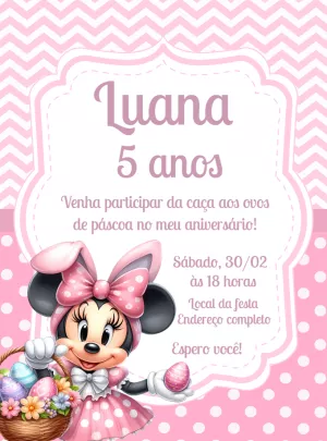 Convite Aniversário Páscoa Minnie Rosa para Editar Online