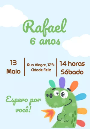 Convite de Aniversário Dino Baby Fofo para Editar Online