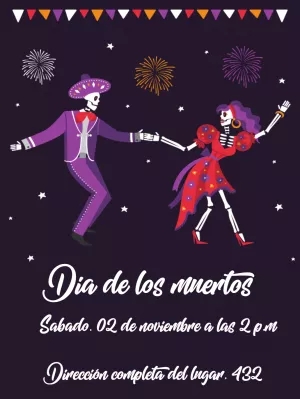 Invitación Día de los Muertos con calaveras para Editar Online