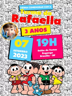 Convite Aniversário Turma da Mônica com Foto para Editar Online