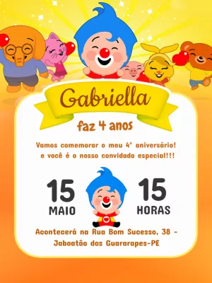 Convite Aniversário Plim Plim com Personagens para Editar Online