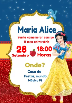 Convite de Aniversário Branca de Neve para Editar Online