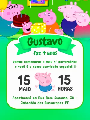 Convite de Aniversário Peppa Pig com a Família para Editar Online