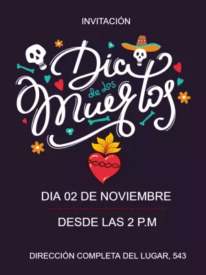 Invitación Día de los Muertos con Calaveras para Editar Online