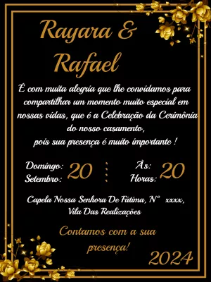 Convite de Casamento Floral Dourado para Editar Online