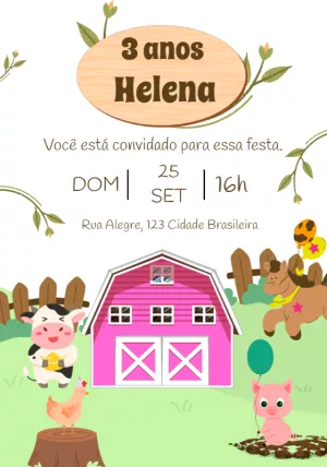 Convite Aniversário Fazendinha Rosa para Editar Online