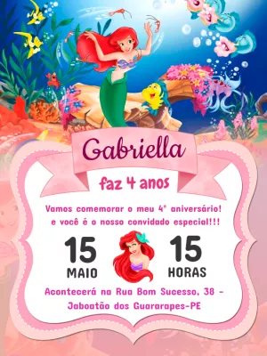 Convite de Aniversário A Pequena Sereia para Editar Online