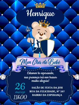 Convite Chá de Bebê Ursinho Príncipe para Editar Online
