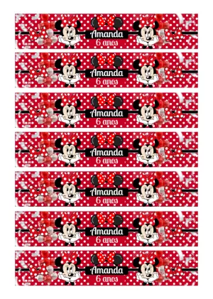 Rótulo de Garrafa Minnie Vermelha para Aniversário para Editar