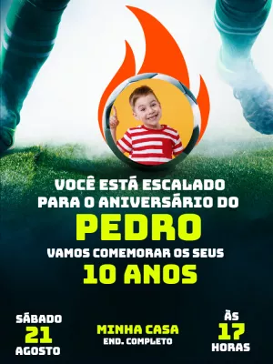 Convite de Aniversário Futebol com Foto para Editar Online