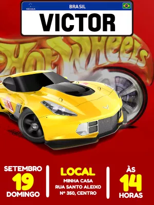 Convite de Aniversário Hot Wheels com Carros para Editar Online