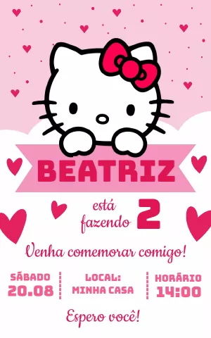 Convite de Aniversário Hello Kitty para Editar Online