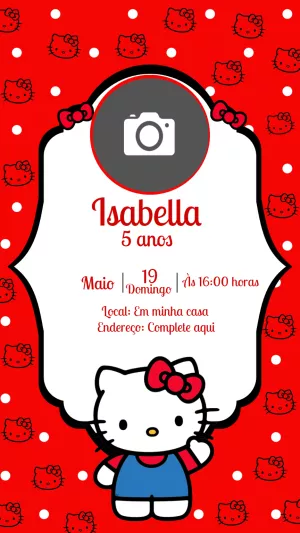 Convite Aniversário Hello Kitty com Foto para Editar Online