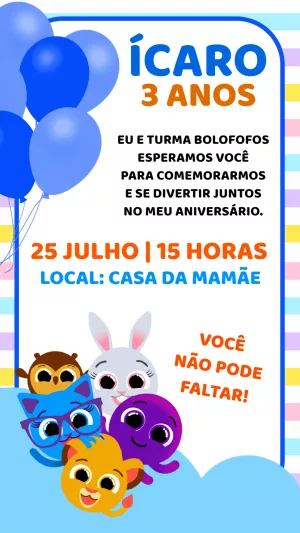 Convite de Aniversário Bolofofos para Editar Online