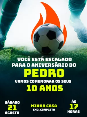 Convite de Aniversário Futebol Bola de Fogo para Editar Online