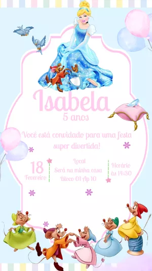 Convite de Aniversário Cinderela Editável Online