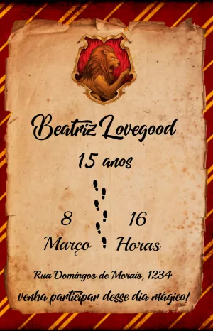 Convite Aniversário Harry Potter Grifinória para Editar Online
