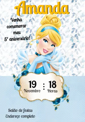 Convite Aniversário Cinderela Princesa para Editar Online