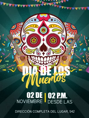 Invitación de Día de los Muertos con Calavera para Editar Online
