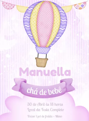 Convite Chá de Bebê Balão Menina para Editar Online